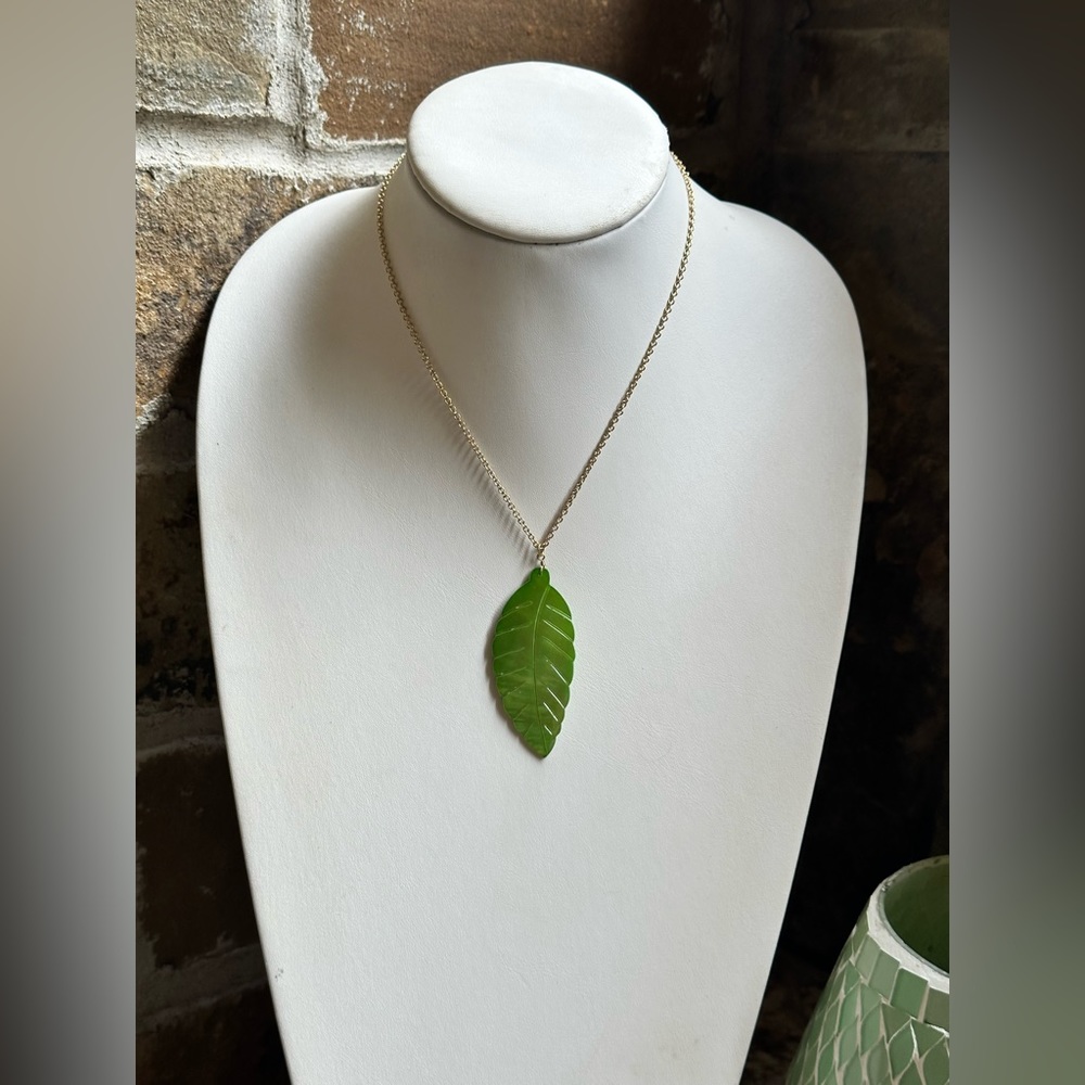 Gold Green Palm Leaf Necklace